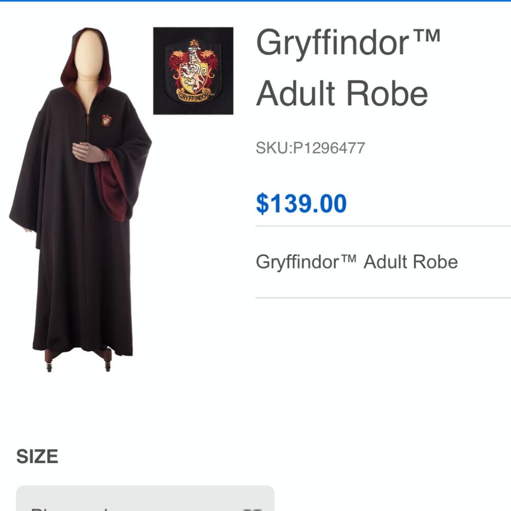 NWT- Authentic Universal Studio Harry Potter Gryffindor Robe : Size Small